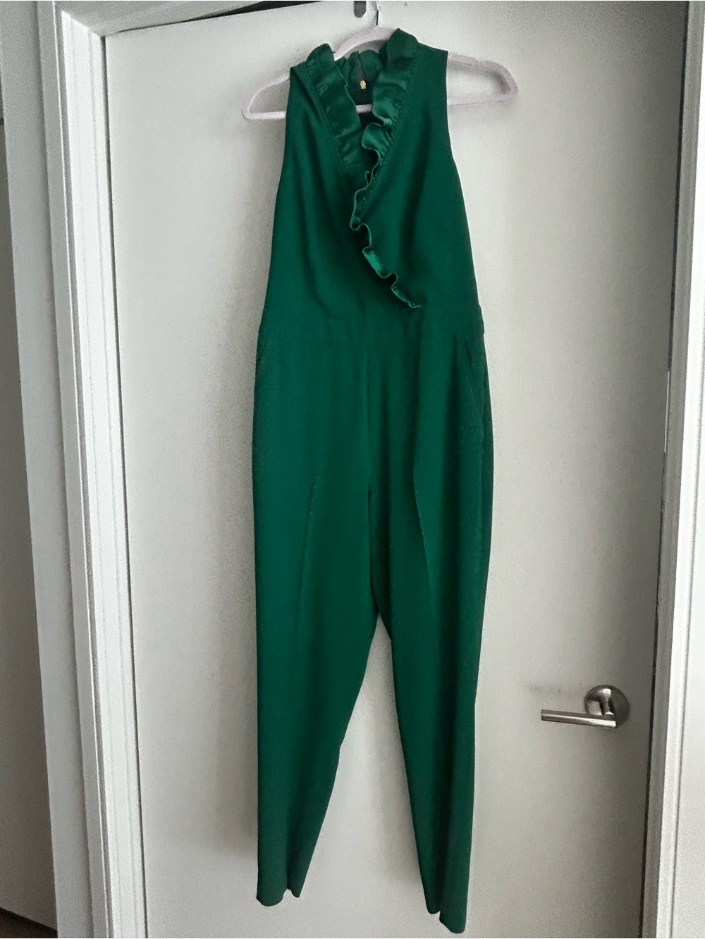 Trina Turk Green Ruffle-Neck Sleeveless Jumpsuit